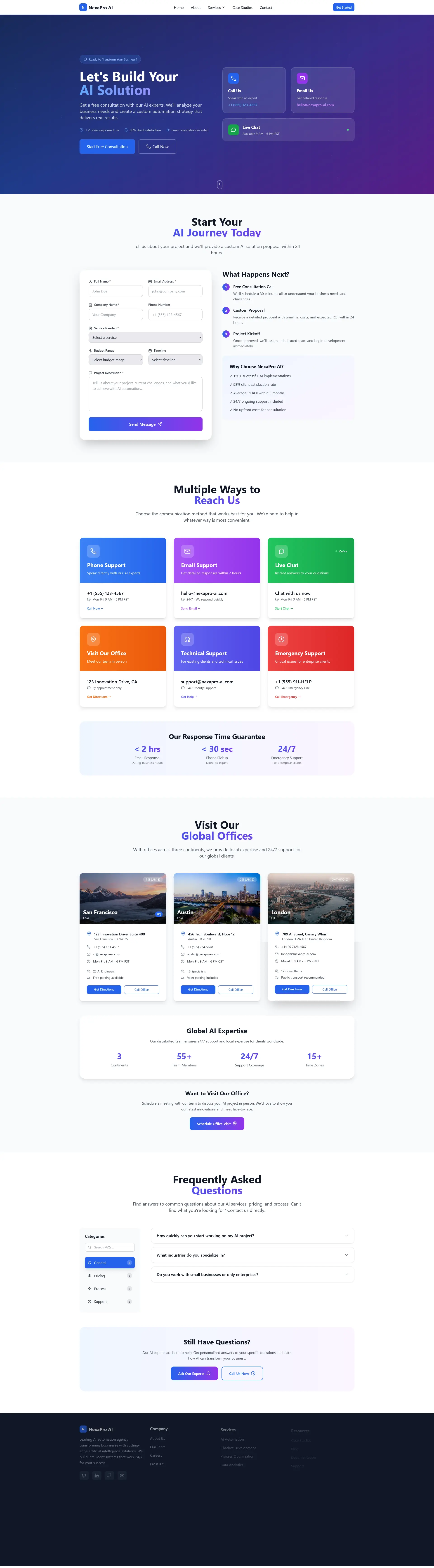 NexaPro AI SaaS contact page section